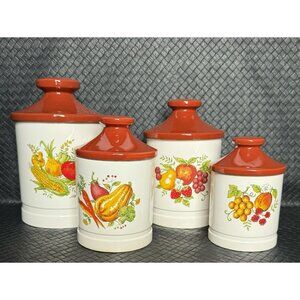Vtg Porcelain Canisters 1960s Vegetables Fruit Mark Rosenfeld Japan Rare Set 4